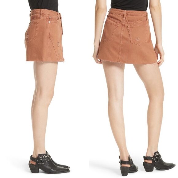 Free People Retro Brown Distressed Denim Mini Size Size 26 or Small Boho Button - Picture 2 of 10